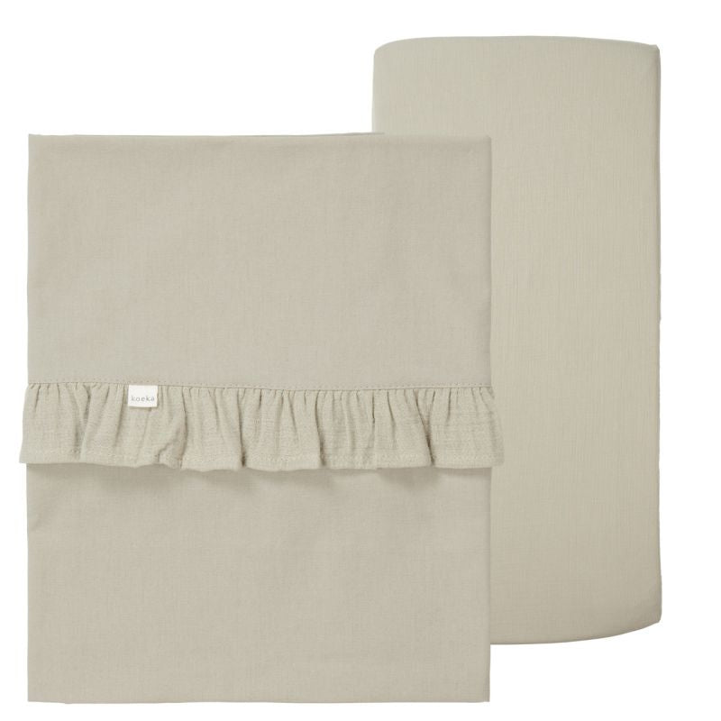 Set çarçafesh/ Wieglaken en hoeslaken set ruffle Frao sage/Koeka