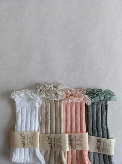 Corape deri ne gju me dantell/Marie Leonie socks blanc neige -Collegien