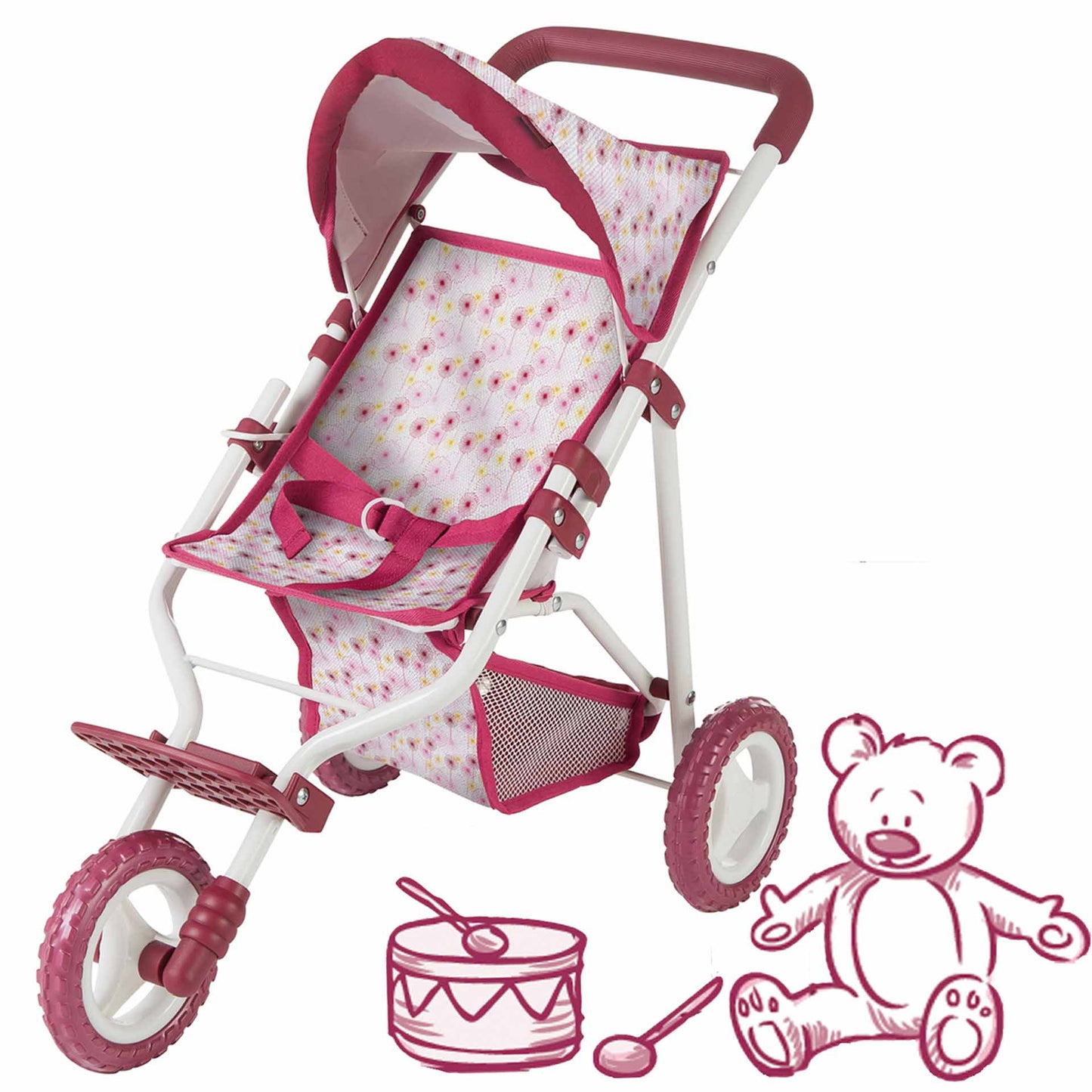 Karroc per kukulla me 3 rrota/3wheel buggy Happy Flower/GÖTZ
