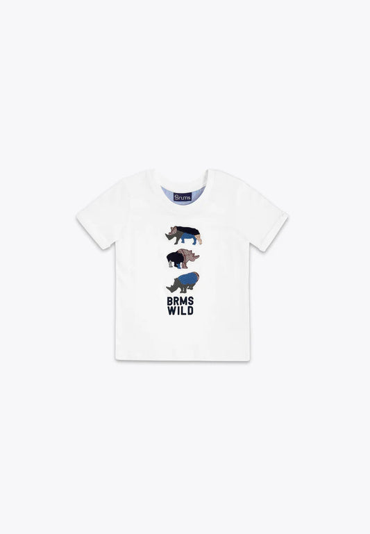 Bluze e bardhe me rinoceront te qendisur/ T-Shirt con Ricami in Jersey/ Brums