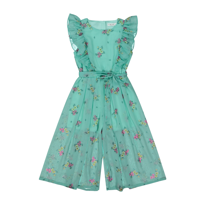 Jumpsuit cerimonial material krem/Tuta in creponne stampato bambina/Melby