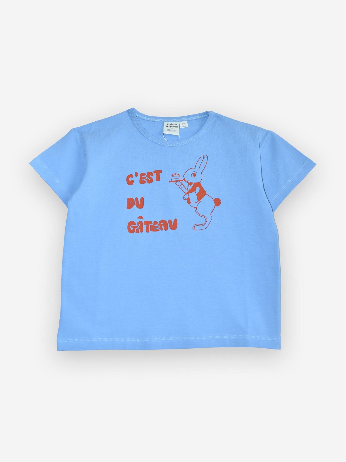 Bluze me menge te shkurtra me lepur/Light blue tshirt with red rabbit-Maison Tadaboum