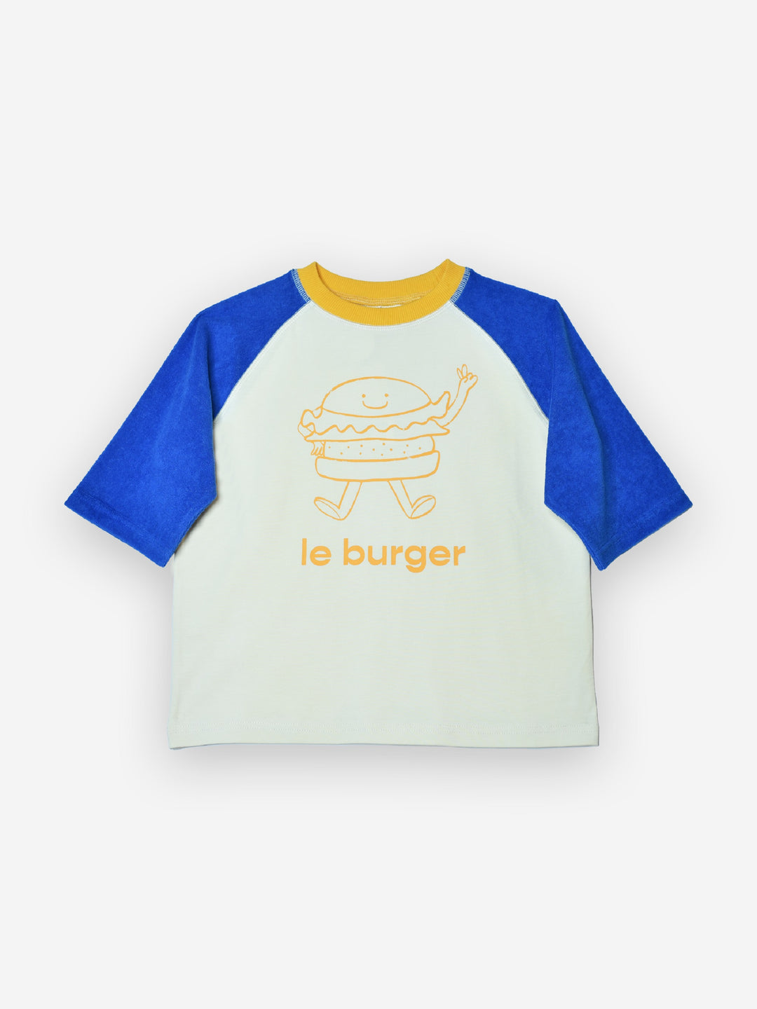 Bluze me menge te shkurtra krem me blu me burger/Cinta-Top -Maison Tadaboum