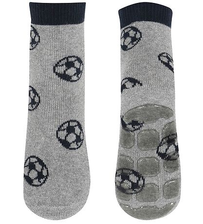Corape me topa/Melton Socks w. Antislide Let's Go Grey Melange w. Football-Melton