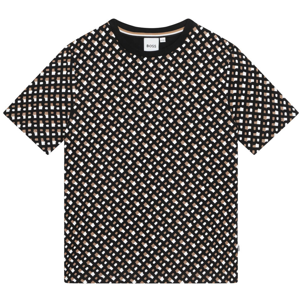 Bluze me menge te shkurtra zeze,kafe,e bardhe/Boys Black Monogram Logo T-Shirt-Boss
