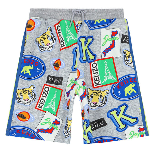 Tuta te shkurtra gri/ Grey logo shorts for boys-Kenzo