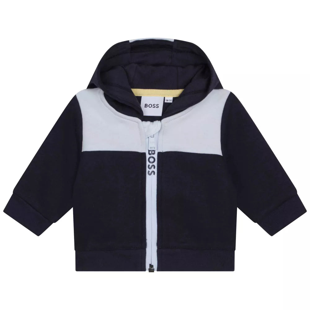Set triko me zinxhir, tuta dhe bluze/Boys Navy Tracksuit + T Shirt Set-Boss
