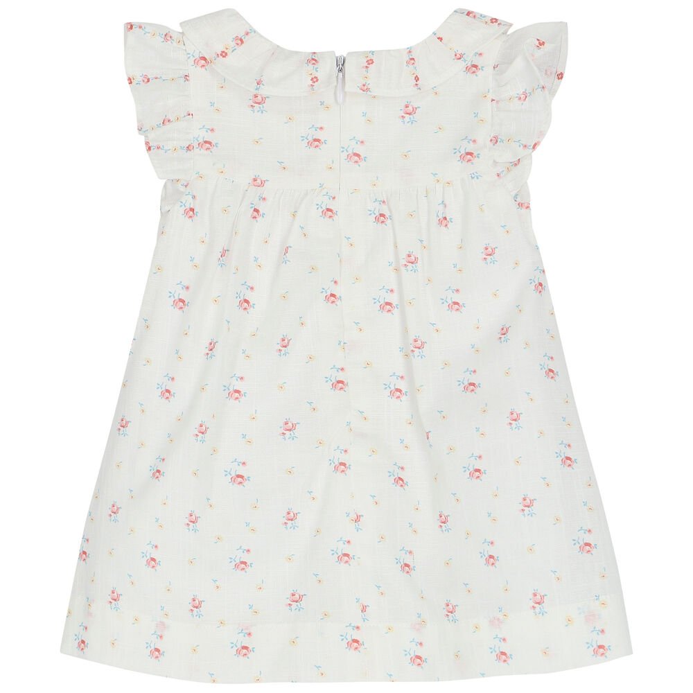 Fustan i bardh me lule me menge te valezuara/ White Batiste Tiny Rosebud Dress-Tartine et chocolat