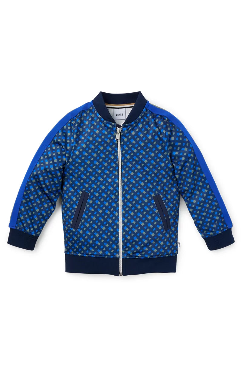 Triko sportive/KIDS' ZIP-UP JACKET WITH MONOGRAM PRINT AND STRIPES-Boss