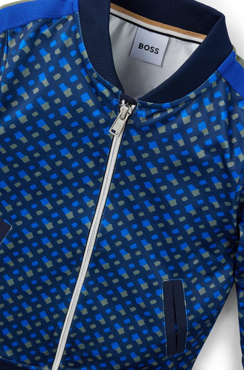 Triko sportive/KIDS' ZIP-UP JACKET WITH MONOGRAM PRINT AND STRIPES-Boss