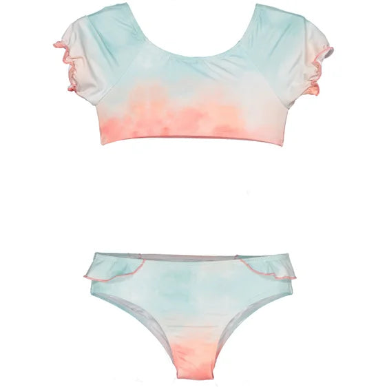 Rroba banje per vajza/Bikini Landscape Tie Dye Girls Bikini Swimsuit-Paper Boat