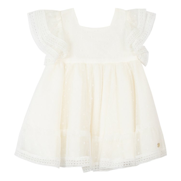 Fustan i bardhe me tyl/Lace overlay flared dress-Tartine et chocolat