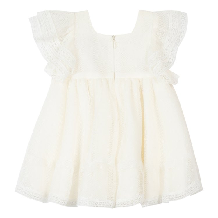 Fustan i bardhe me tyl/Lace overlay flared dress-Tartine et chocolat