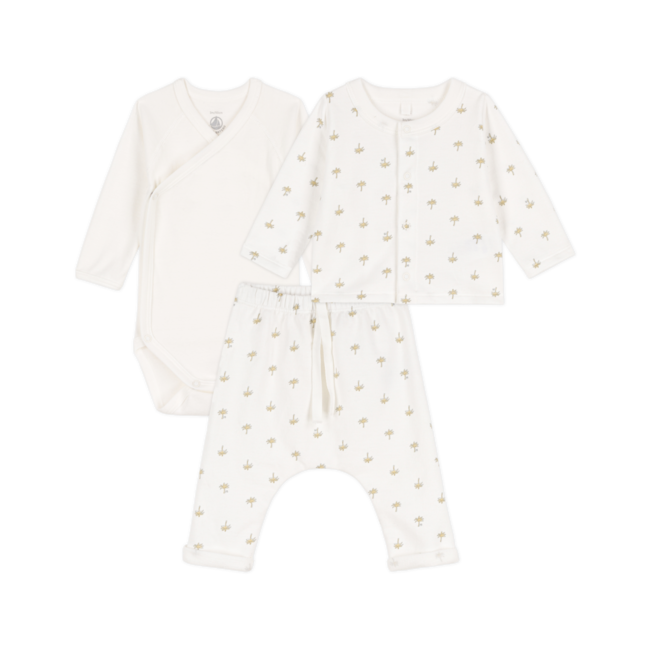set me 3 pjese tuta bluze badi/ 3 Piece Cotton Set, Palm Trees-Petit Bateau