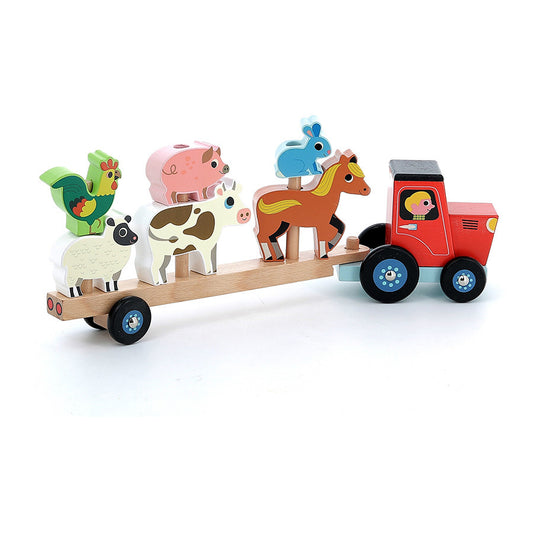 Traktor rimorkio  të kafshëve/Tractor and trailer with animals stacking game/Vilac