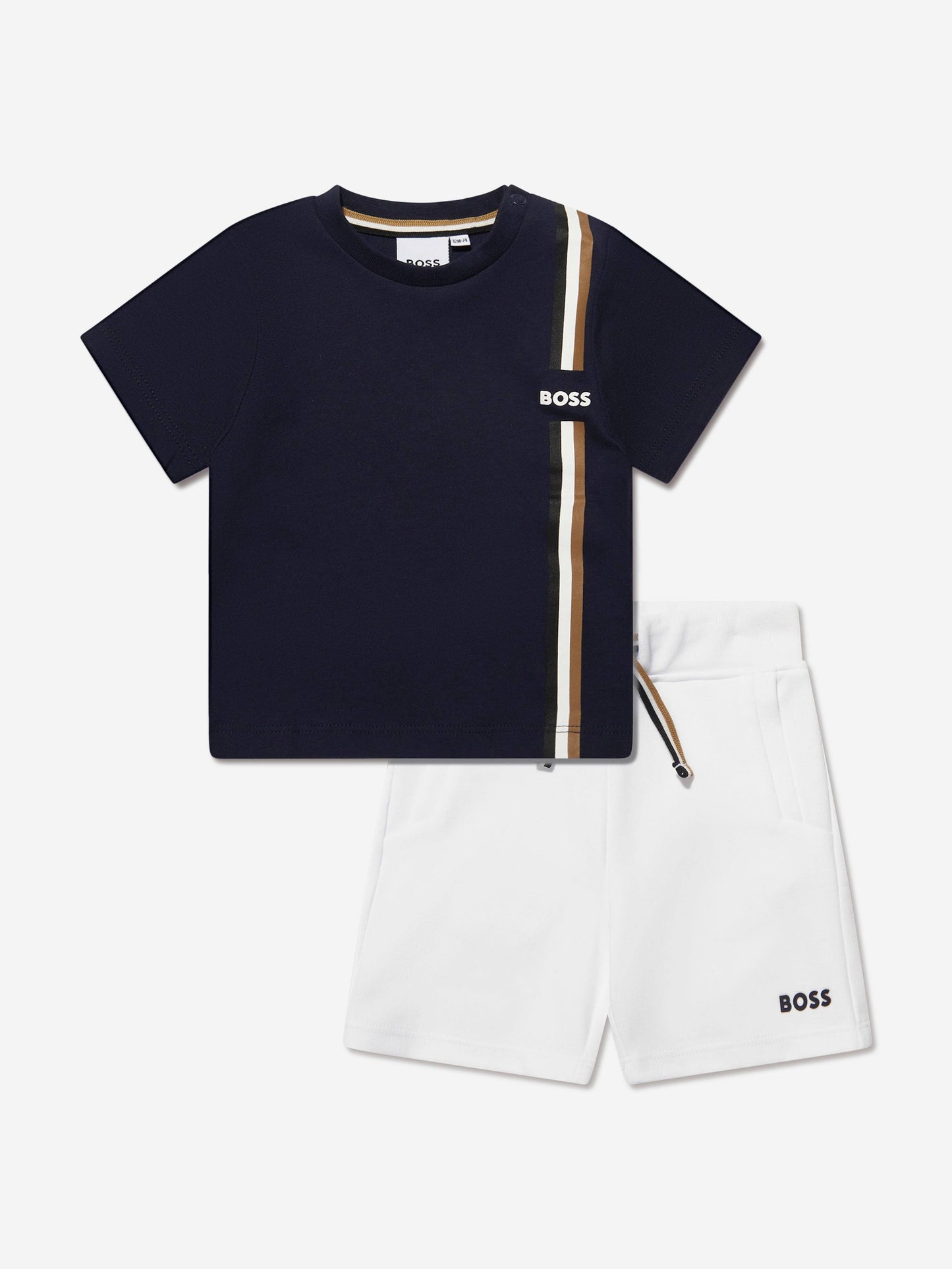 Bluze blu e erret dhe tuta te bardha/BOYS NAVY BLUE & WHITE COTTON SHORTS SET-Boss