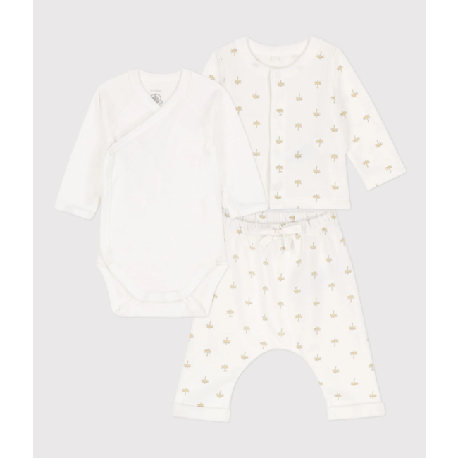 set  me 3 pjese tuta bluze badi/ 3 Piece Cotton Set, Palm Trees-Petit Bateau