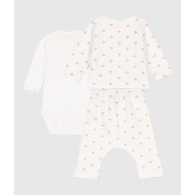 set me 3 pjese tuta bluze badi/ 3 Piece Cotton Set, Palm Trees-Petit Bateau