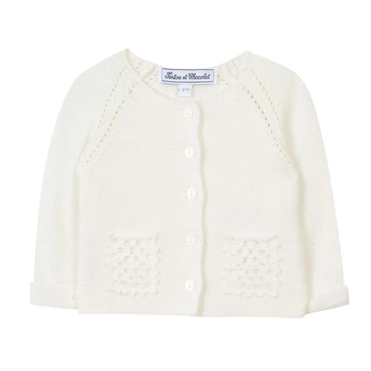 Bluze e bardhe me kopsa e qendisur/ Cardigan ecru in Knitwear-Tartine et chocolat