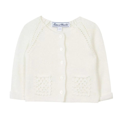 Bluze e bardhe me kopsa e qendisur/ Cardigan ecru in Knitwear-Tartine et chocolat