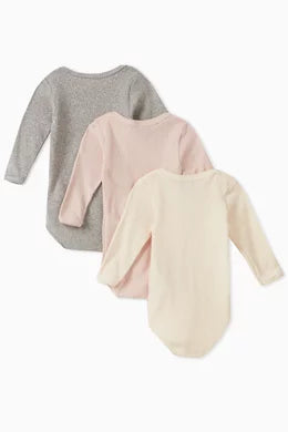 3 Body set per vajza/BABIES' PLAIN LONG-SLEEVED COTTON BODYSUITS - 3-PACK-Petit Bateau