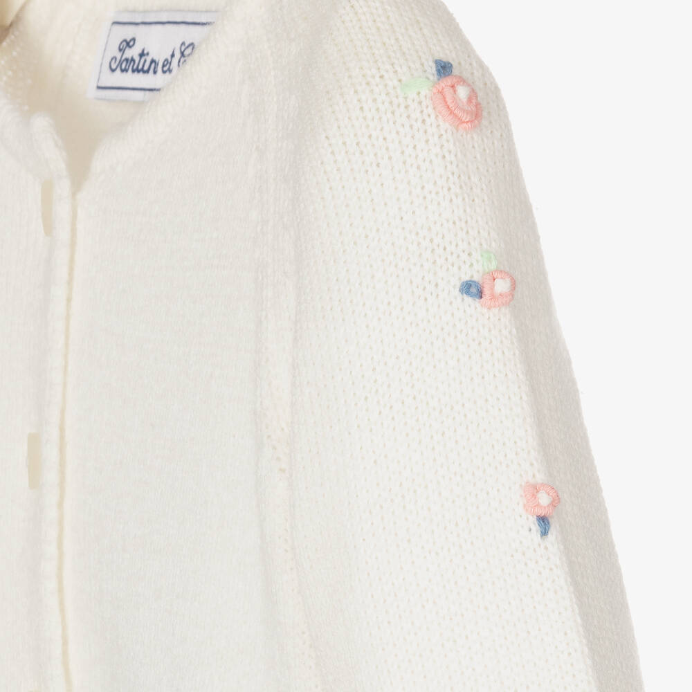 Pulover e bardhe e qendisur/GIRLS IVORY COTTON ROSE BUD CARDIGAN/Tartine et chocolat