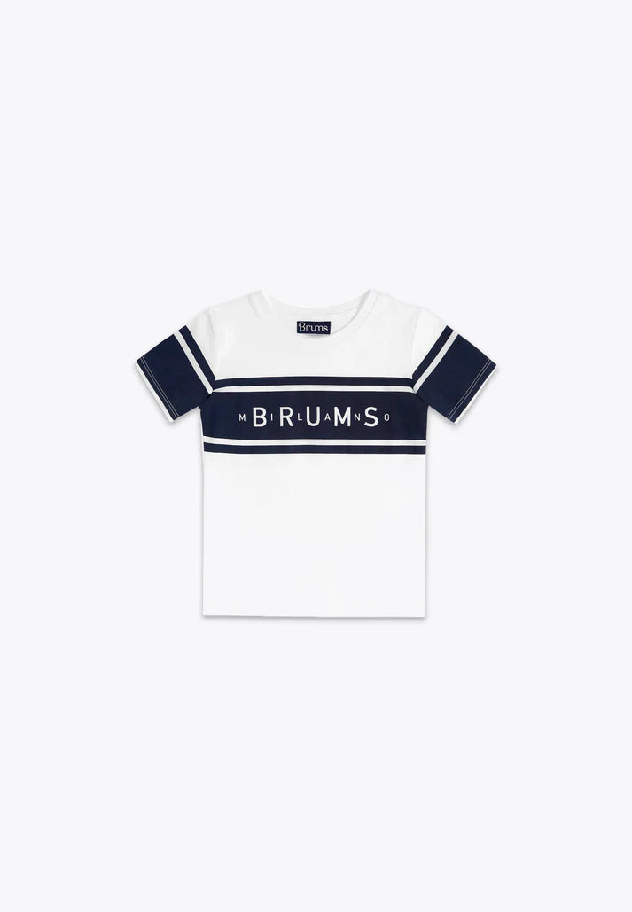 Bluze me menge te shkurtra me shirit blu/ T-Shirt in Jersey BCI/ Brums
