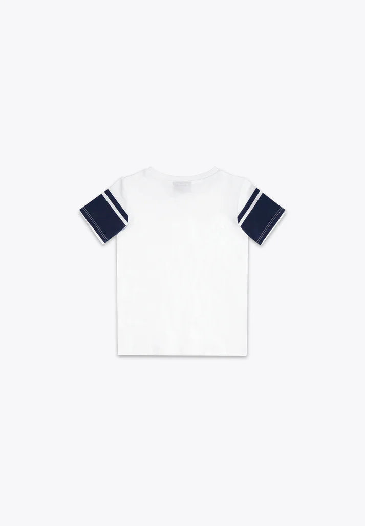 Bluze me menge te shkurtra me shirit blu/ T-Shirt in Jersey BCI/ Brums