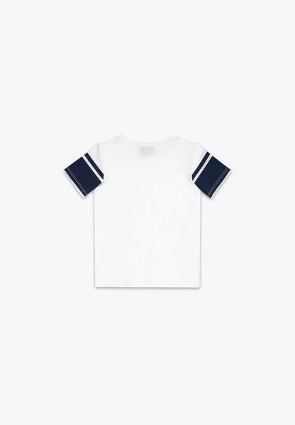 Bluze me menge te shkurtra me shirit blu/ T-Shirt in Jersey BCI/ Brums