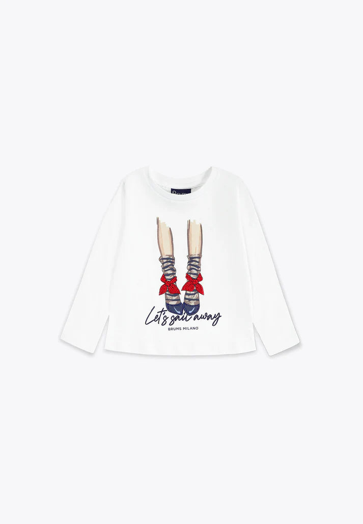 Bluze e bardhe me menge te gjata/ T-Shirt con Stampa in Jersey/ Brums