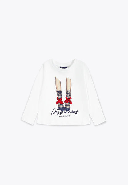 Bluze e bardhe me menge te gjata/ T-Shirt con Stampa in Jersey/ Brums