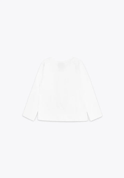 Bluze e bardhe me menge te gjata/ T-Shirt con Stampa in Jersey/ Brums