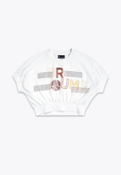 Bluze e shkurter me menge te shkurtra/ T-Shirt Cropped in Jersey/ Brums