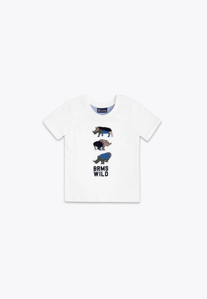 Bluze e bardhe me rinoceront te qendisur/ T-Shirt con Ricami in Jersey/ Brums