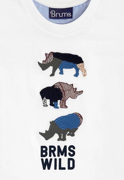 Bluze e bardhe me rinoceront te qendisur/ T-Shirt con Ricami in Jersey/ Brums