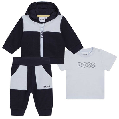 Set triko me zinxhir, tuta dhe bluze/Boys Navy Tracksuit + T Shirt Set-Boss