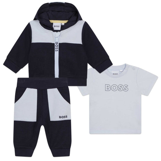 Set triko me zinxhir, tuta dhe bluze/Boys Navy Tracksuit + T Shirt Set-Boss
