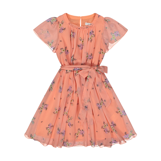 Fustan chiffon  elegant me lule/Abito in chiffon stampato/Melby