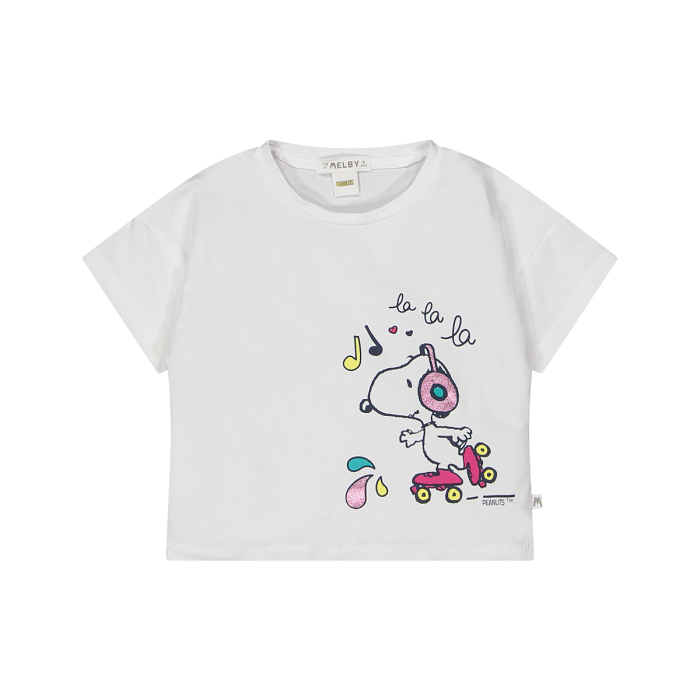 Bluze e bardhe me Snoopy per vajza/T-shirt da bambina con stampa Peneauts/Melby