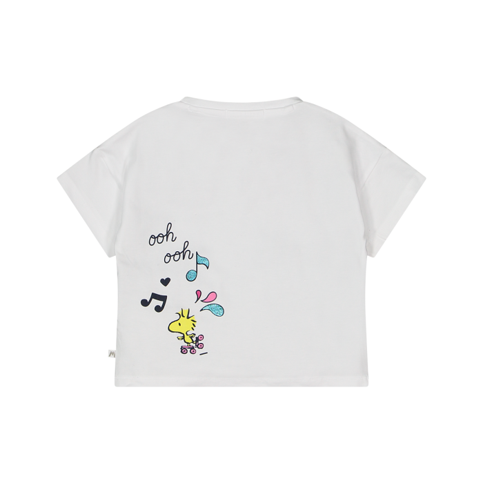 Bluze e bardhe me Snoopy per vajza/T-shirt da bambina con stampa Peneauts/Melby