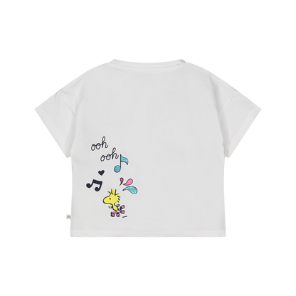 Bluze e bardhe me Snoopy per vajza/T-shirt da bambina con stampa Peneauts/Melby