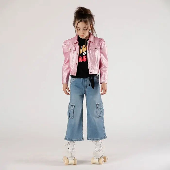 Pantallona xhins Cargo për vajza/Pantalone cargo in denim bambina/Melby