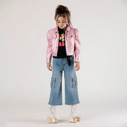 Pantallona xhins Cargo për vajza/Pantalone cargo in denim bambina/Melby