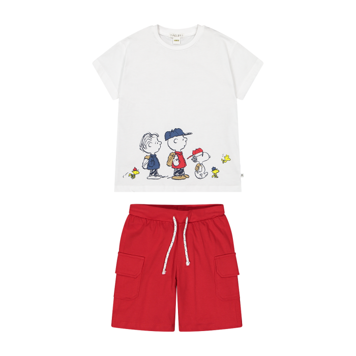 Kostum i shkurter Snoopy e bardhë dhe e kuqe/Completo bianco e rosso Snoopy bambino/Melby