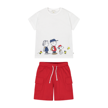 Kostum i shkurter Snoopy e bardhë dhe e kuqe/Completo bianco e rosso Snoopy bambino/Melby