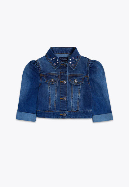 Xhaketë xhins Stretch me gura te aplikuara /Giubbino con Applicazioni in Denim Stretch REPREVE/Brums