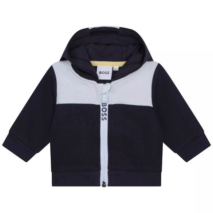 Set triko me zinxhir, tuta dhe bluze/Boys Navy Tracksuit + T Shirt Set-Boss