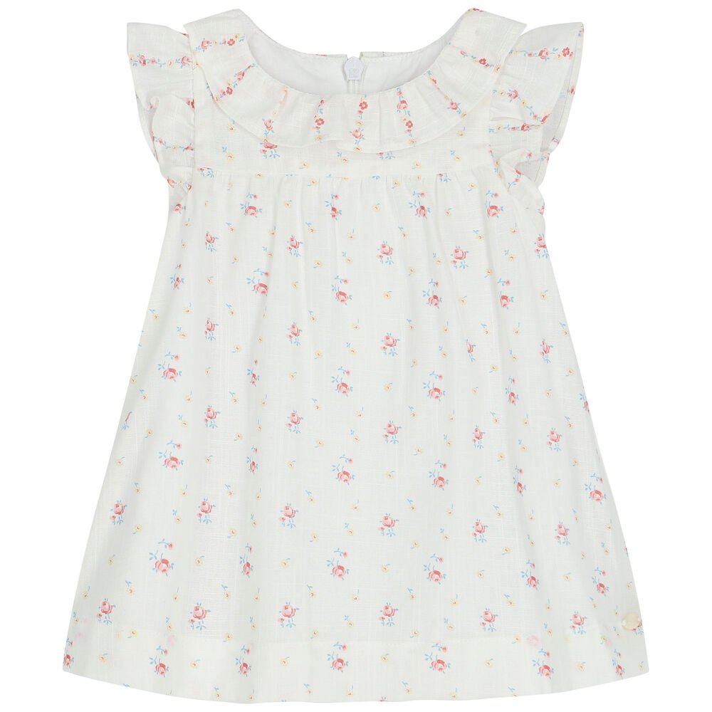 Fustan i bardh me lule me menge te valezuara/ White Batiste Tiny Rosebud Dress-Tartine et chocolat