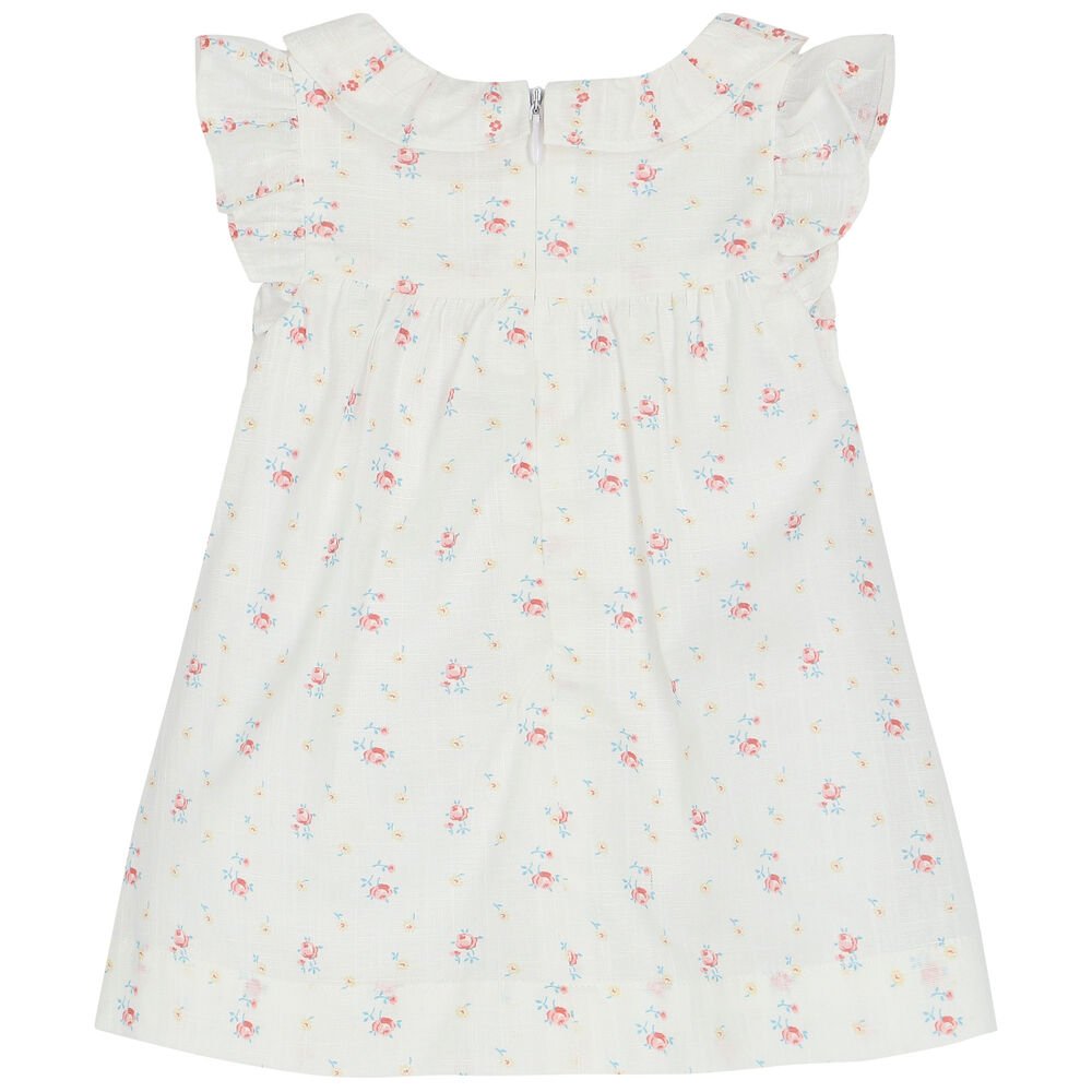 Fustan i bardh me lule me menge te valezuara/ White Batiste Tiny Rosebud Dress-Tartine et chocolat