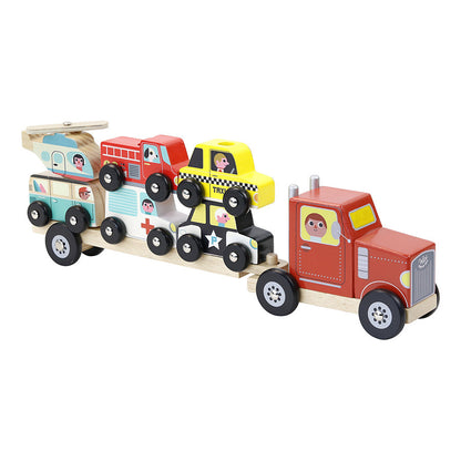 Kamion dhe rimorkio/ Truck and trailer with vehicules stacking game/ Vilac